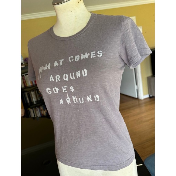 RARE Vtg What Comes Around Goes Around Karma Shrunken Graphic Tee 90s Y2K Celeb - Picture 3 of 12